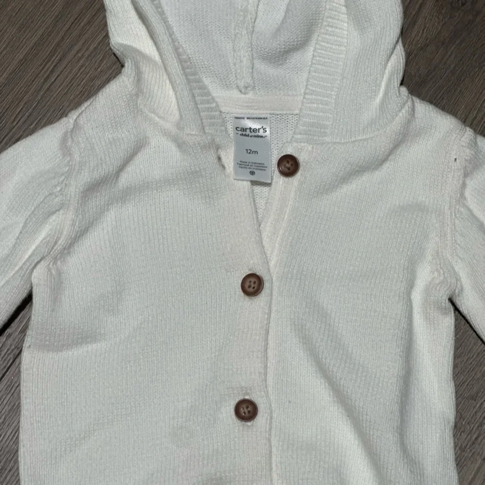 Carter's Hooded Animal Ears White Knit Hooded Baby Sweater